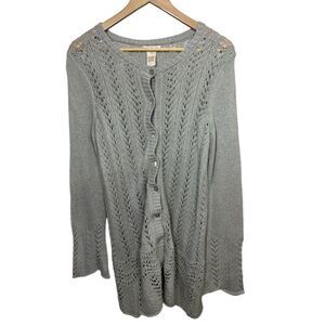 SUNDANCE Women’s Crochet Button Down Long Cardigan Sweater Gray Size Small